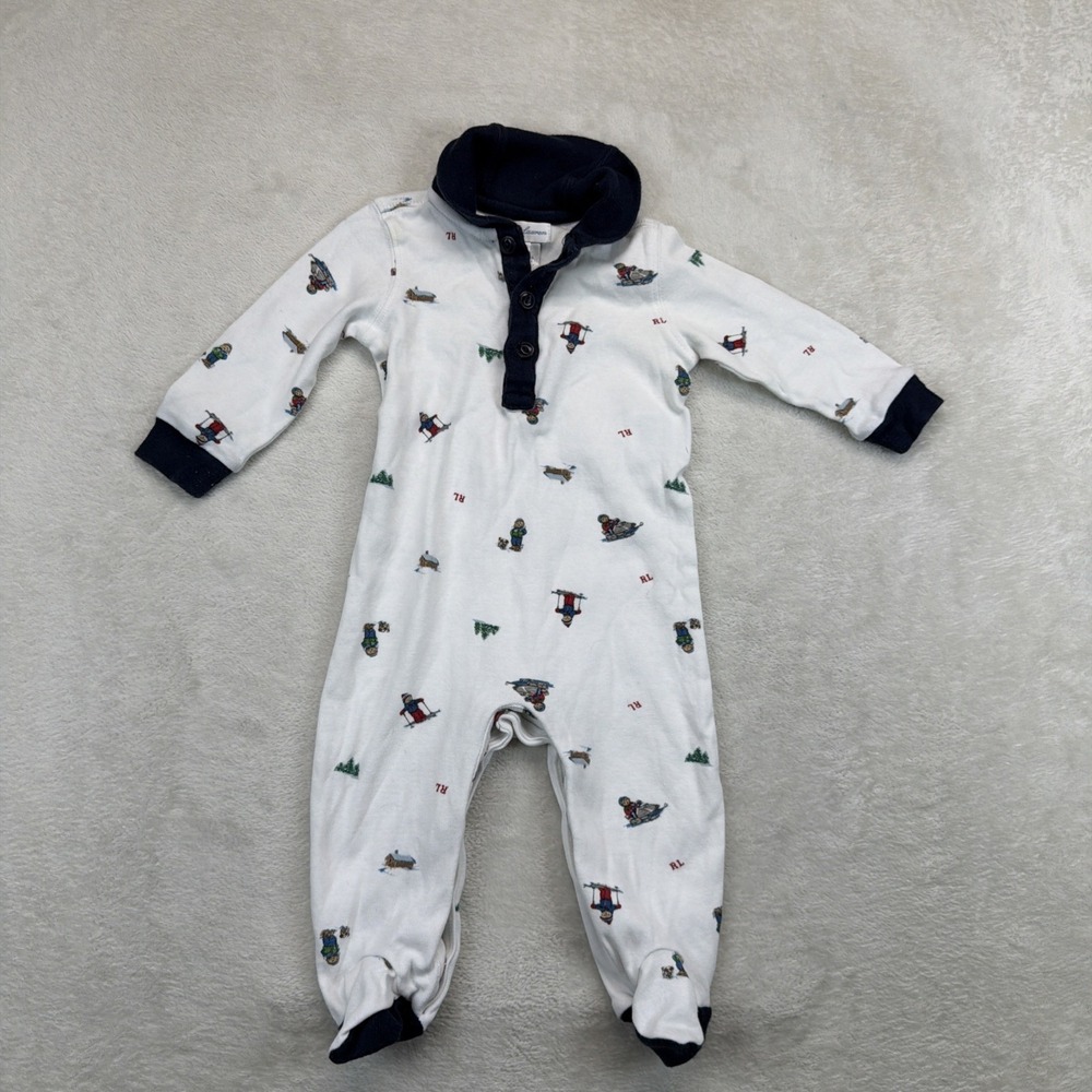 Ralph Lauren Baby Boy 6M Ski Winter Print Footed Coverall Romper One Piece